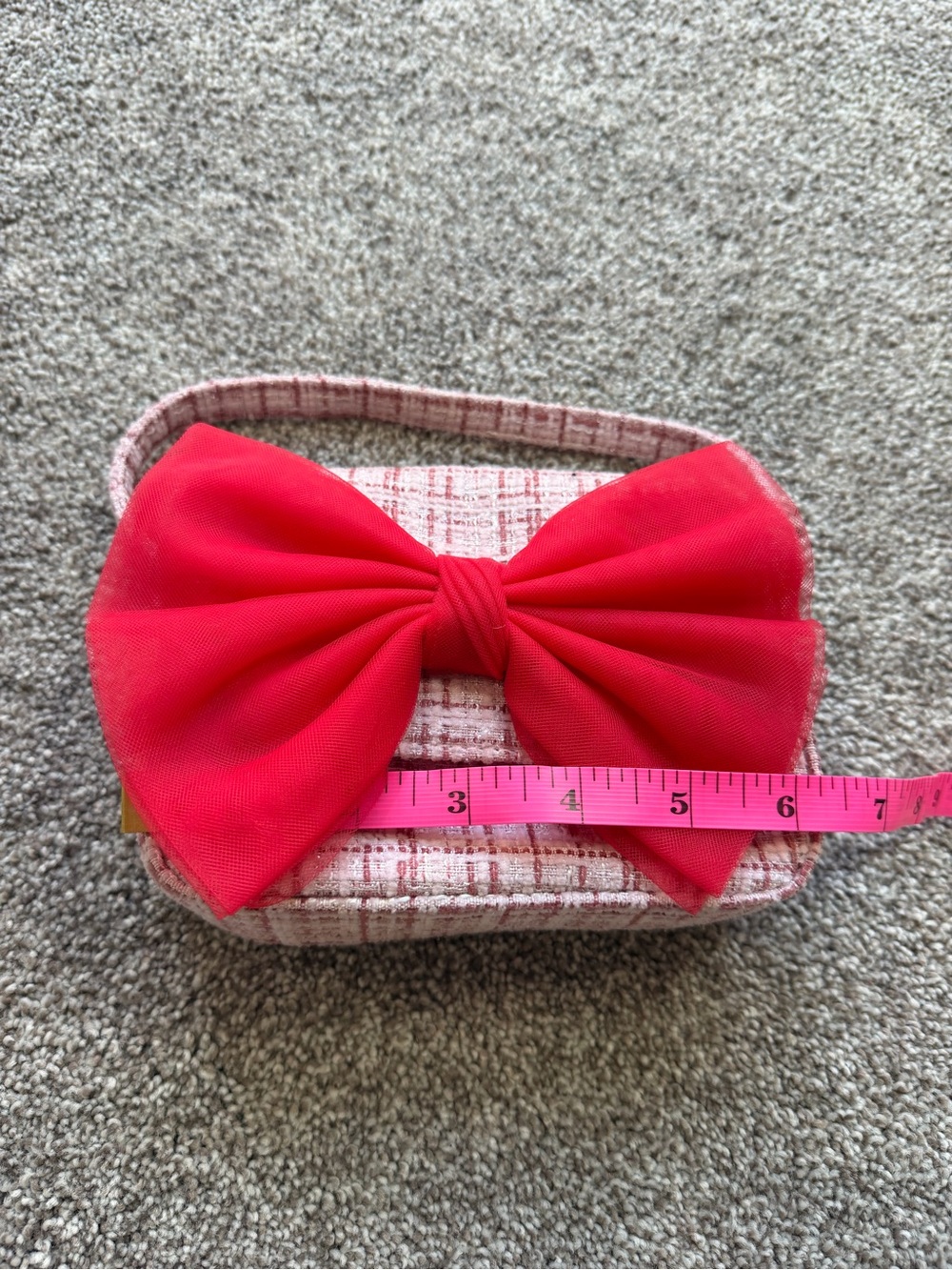 Girls Pink and Red Tweed Shoulder Bag with Large Red Bow - Picture 5 of 14